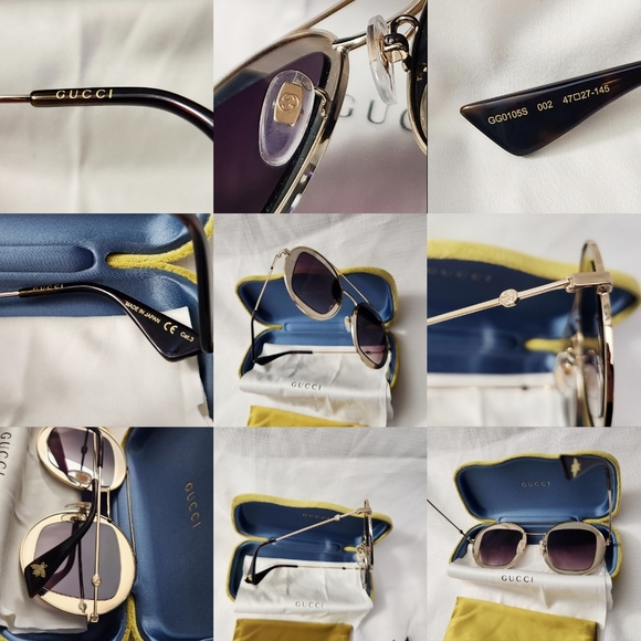 Gucci Gold GG0105S Gradient Round Sunglasses With Case, pouch and Dust cloth New - Picture 12 of 16